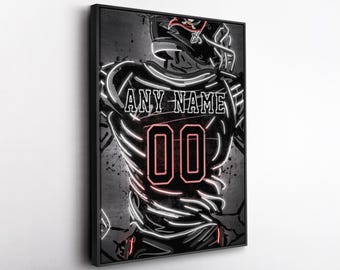 Tampa Bay Buccaneers NFL Custom Jersey Wall Art – Personalized Name & Number Neon Canvas Print, Framed Poster, Sports Fan Gift