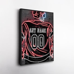 Detroit Red Wings NHL Custom Jersey Wall Art – Personalized Name & Number Neon Canvas Print, Framed Poster, Sports Fan Gift