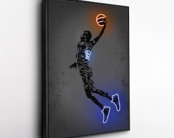Toile néon Ja Morant – décoration murale Memphis Grizzlies, impression NBA, homme des cavernes, cadeau pour fan de basket-ball, salle de sport