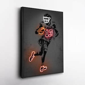 Mike Evans Canvas Art – Tampa Bay Buccaneers Neon Style Print, NFL Wall Decor for Man Cave, Football Fan Gift, Sports Room