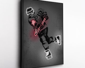 Steve Yzerman Canvas Art – Detroit Red Wings Neon Style Print, NHL Wall Decor for Man Cave, Hockey Fan Gift, Sports Room