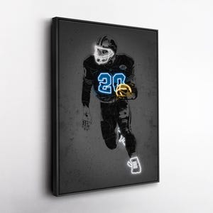 Barry Sanders Canvas Art – Detroit Lions Neon Style Print, NFL Wall Decor for Man Cave, Football Fan Gift, Sports Room