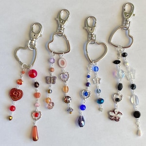 multicolored beaded heart keychain | bag charm accessory