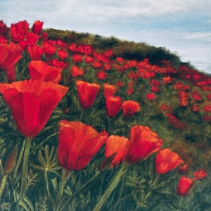Red Poppies Wall Art Print – 8x10 Floral Landscape Giclée - Red Flower Decor