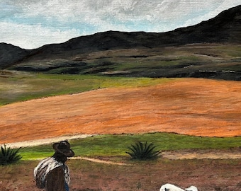 Peruvian Shepherd with Lamb | Fine Art Print with Matte | (8x10) Limited Edition | Pastoral South American Scene| Signed & Numbered