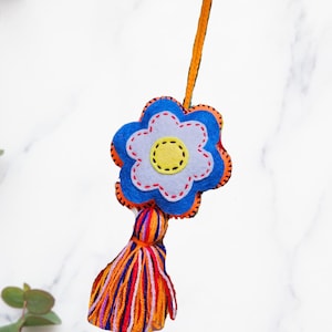 Andean Felt Flower with Embroidery – Handmade Textile Ornament Ideal as a keychain, bohemian textile ornament, or bag charm