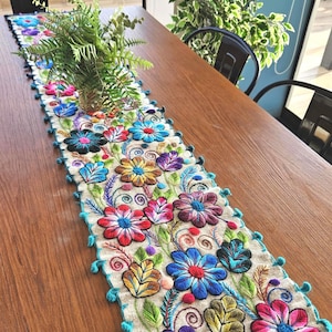 Handmade Peruvian Table Runner – 1.60 cm Andean Embroidered – Table Decor – Unique Artisanal Textile
