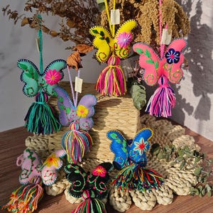 Embroidered Felt Butterfly – Handmade Textile Ornament, Ideal for a Key Chain or Purse Charm