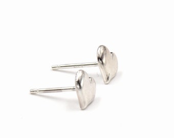 Heart Earrings Studs in Sterling Silver, Minimalist Jewelry, Gift for Women