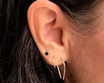 Tiny Black Diamond Stud Earrings, 14k Gold, Minimalist Jewelry