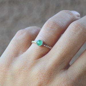 Emerald Ring, Birthstone Silver Ring, Simple Stacking Ring, Mom Christmas Gift, Boho Rings