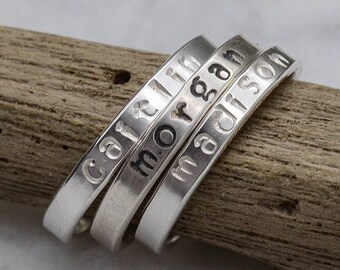 Personalized Hand Stamped Silver Ring - Name Ring - Mothers Ring - Stacking Ring - Stackable Stamped Name Rings - Gifts for Mom