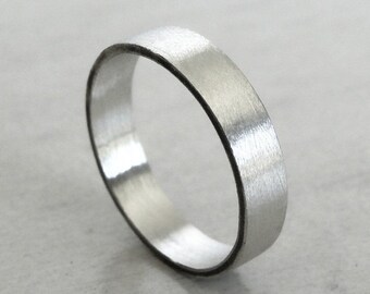 Sterling Silver Ring in a Brushed Finish, Modern Alternative Wedding Rings for Men and Women