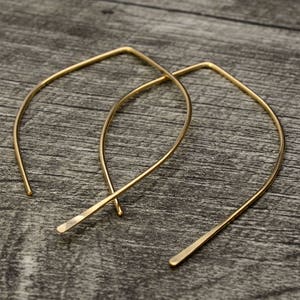 Wishbone Earrings - Solid Gold Threader Earrings - Open Hoop Ear Threads -  14K Rose Gold Hoops - 14k Yellow Gold Earrings