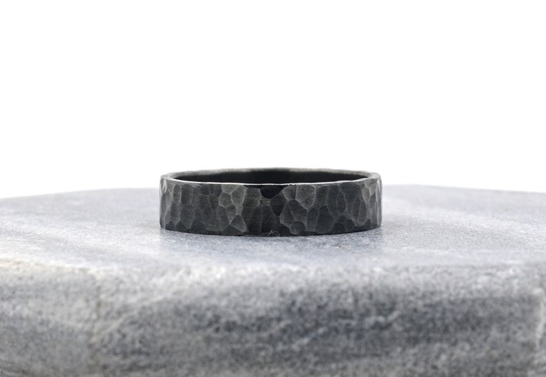 Unique Men's Ring / 5mm Wedding Band / Mens Oxidized Sterling Silver Hammered Ring / Engagement Ring / Personalized Gifts for Him image 6