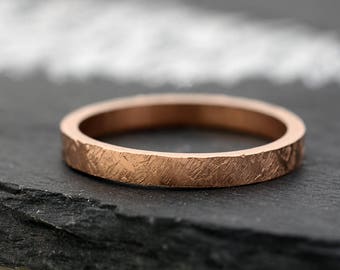 Rose Gold Wedding Band for Women Hammered Engagement Ring in 14k Rose Gold or White Gold Ring - Yellow Gold Ring Stacking Rings -