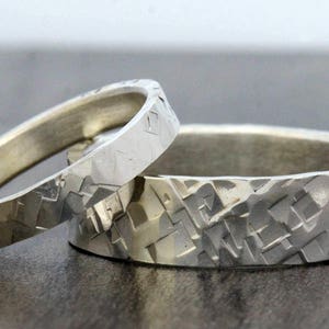 His and Hers Wedding Ring Set - Eco Friendly Sterling Silver Couples Wedding Bands - Hammered Ring Bands, His and Her Matching Rings