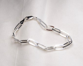 Paperclip Bracelet in Sterling Silver, High Shine Large Link Chunky Chain Bracelet