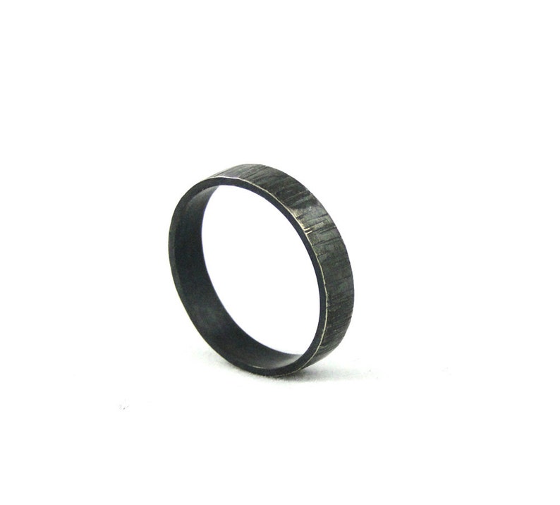 Bark Textured Mans Wedding Band in Sterling Silver Black Hammered Wedding Ring