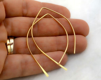 Ready to Ship - Open Hoop Earrings - Wishbone Earrings - Threader Earrings - Yellow Gold or Sterling Silver Hoops