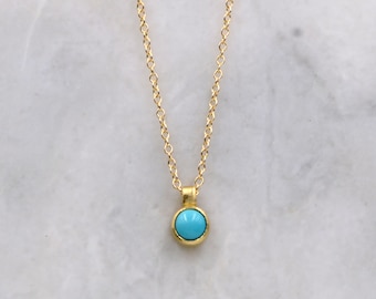 Dainty Turquoise Necklace, 14k Solid Gold Turquoise Charm and Chain, Layering Charm Necklace, Minimalist, Gifts for Her