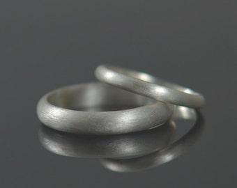 His and Hers Wedding Rings Recycled Silver Wedding Bands - Argentium Sterling Silver Half Round Ring Band Set Eco Friendly