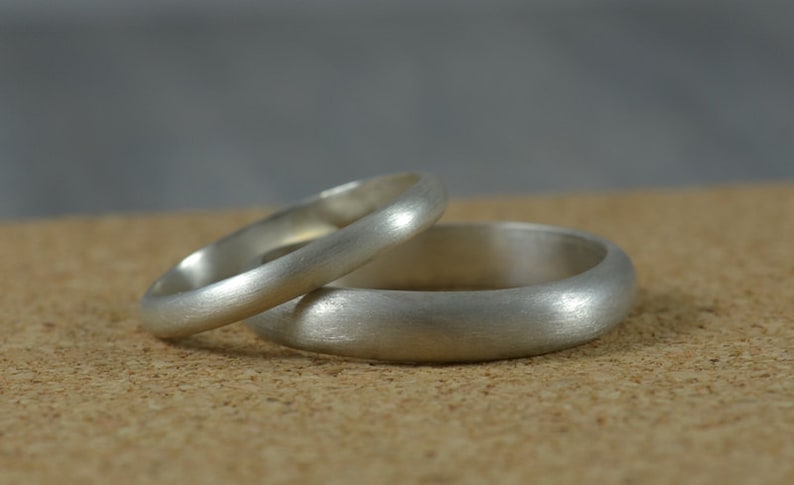 His and Hers Wedding Rings Recycled Silver Wedding Bands Argentium Sterling Silver Half Round Ring Band Set Eco Friendly image 2