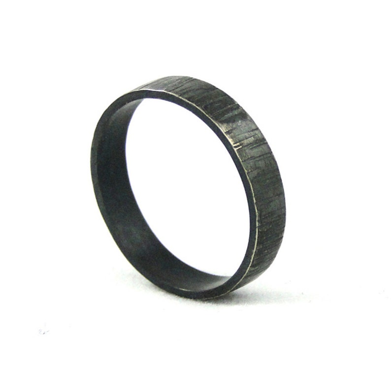 Bark Textured Mans Wedding Band in Sterling Silver Black Hammered Wedding Ring