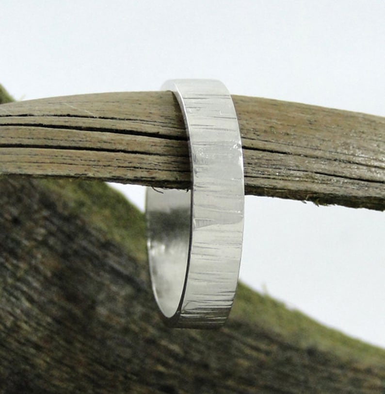 Bark Textured Mans Wedding Band in Sterling Silver Black Hammered Wedding Ring