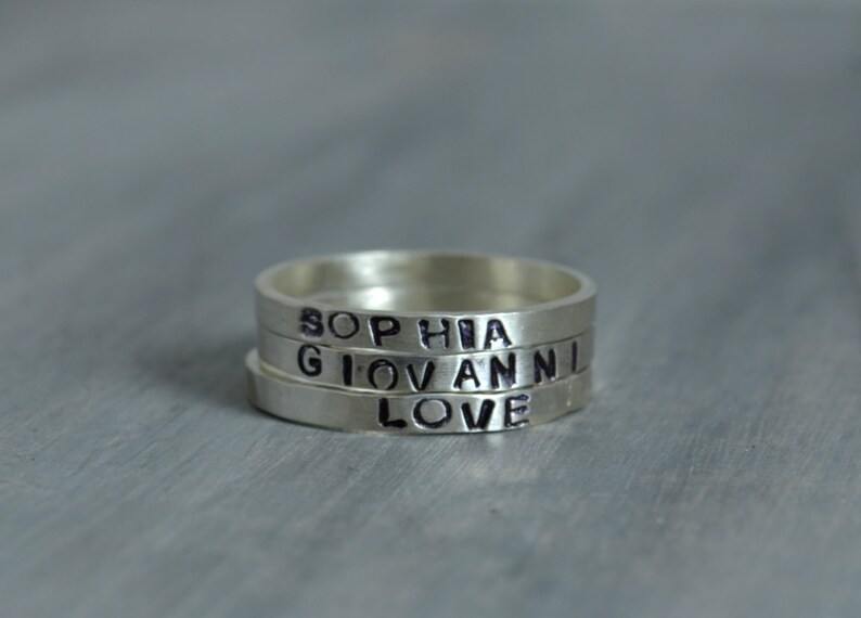 Hand Stamped Ring Sterling Silver Stacking Ring Personalized Ring Hand Stamped Jewelry Name Jewelry Stack Rings image 5