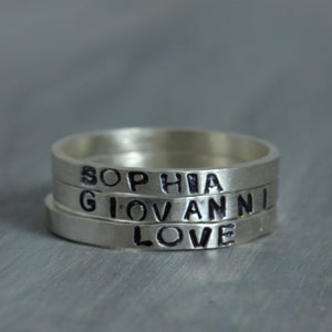 Hand Stamped Ring Sterling Silver Stacking Ring Personalized Ring Hand Stamped Jewelry Name Jewelry Stack Rings image 2