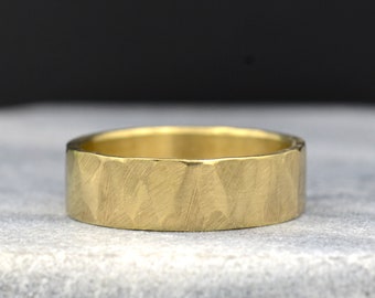 Men's Wedding Band in 14k Yellow Gold, Forged by Hand Manly Bands, Recycled Gold Sustainable Wedding Rings