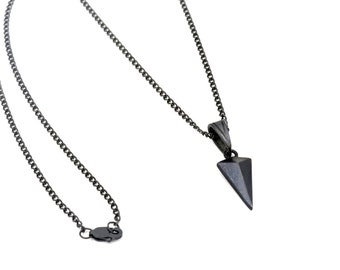 Sterling Silver Arrow Pendant Necklace, Black Triangle Arrow Pendant on Oxidized Sterling Silver Chain