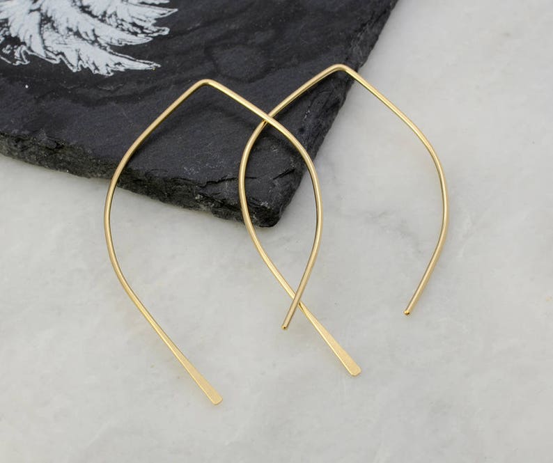 Wishbone Earrings Solid Gold Threader Earrings Open Hoop Etsy
