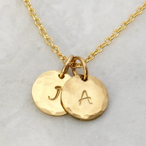 Solid Gold Personalized Initial Necklace, 14k Gold Initial Pendant Necklaces, Hand Stamped Gold or Silver Jewelry, Personalized Gift for Her
