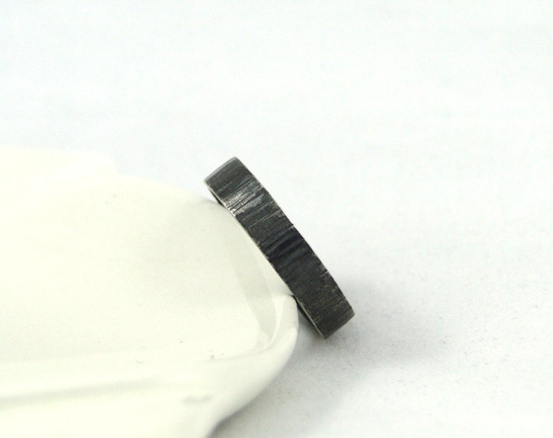 Bark Textured Mans Wedding Band in Sterling Silver Black Hammered Wedding Ring