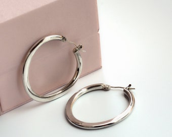 Latch Back Earrings in Sterling Silver, Organic hand formed 1.25 inch Hoop Earrings, only at Sabrina Maria