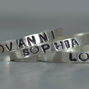 Hand Stamped Ring Sterling Silver Stacking Ring Personalized Ring Hand Stamped Jewelry Name Jewelry Stack Rings image 1