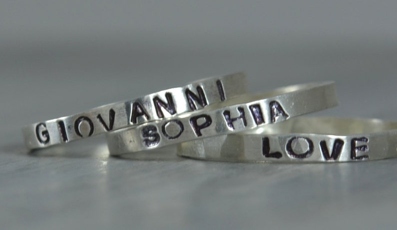 Hand Stamped Ring Sterling Silver Stacking Ring Personalized Ring Hand Stamped Jewelry Name Jewelry Stack Rings image 1