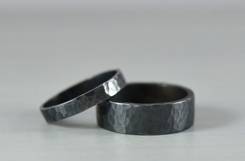 Handmade Wedding Ring for Men Hammered Ring Sterling Silver Mens Wedding Bands 7mm Textured and Oxidized Sterling Silver Band