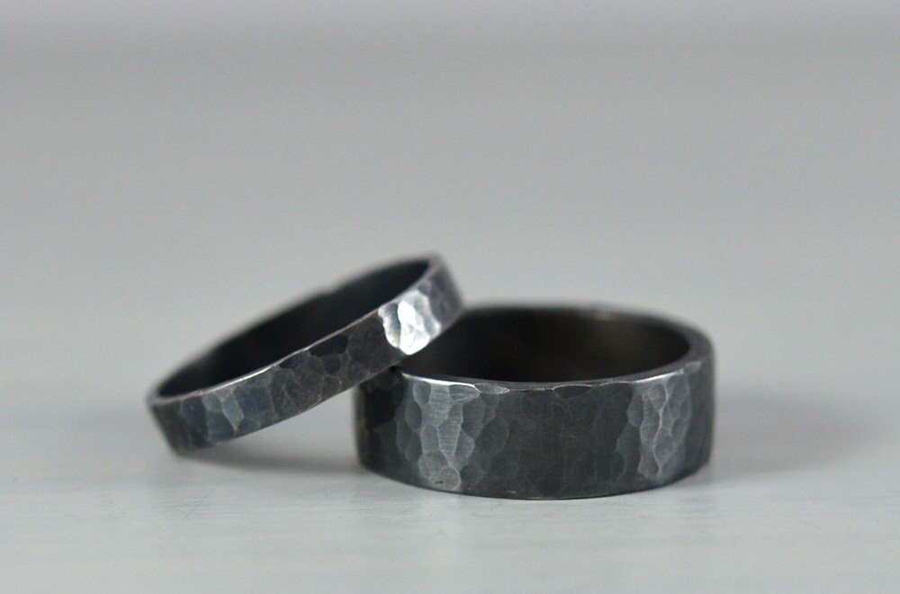 Hammered Ring for Men Black Wedding Bands Hammered - Etsy