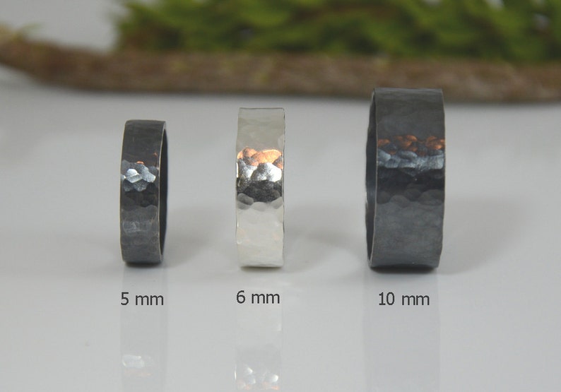 Bark Textured Mans Wedding Band in Sterling Silver Black Hammered Wedding Ring