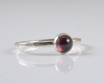 Garnet Ring in Sterling Silver January Birthstone Ring - Silver Stacking Ring by Gioielli Designs