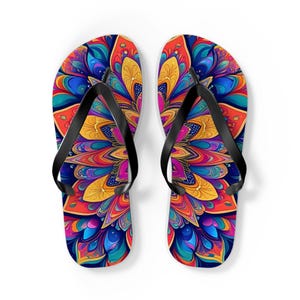 Vibrant Floral Flip Flops - Boho Summer Sandals for Beach, Pool, Vacation, Travel, Gift