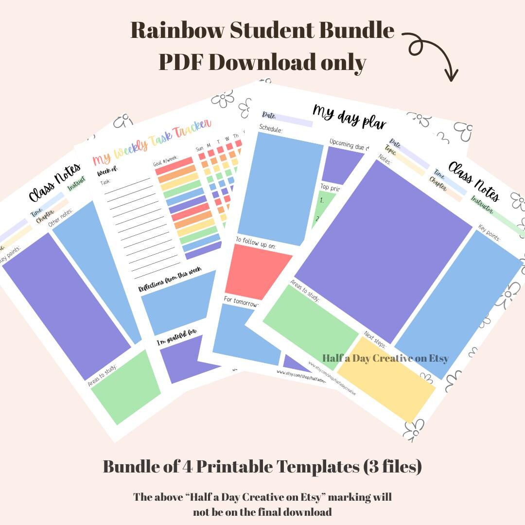 Planner and Note Taking Student Bundle, Daily and Weekly Planners, Note ...