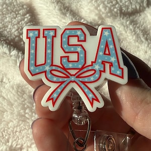 Cute Patriotic Retractable Badge Reel, 4th of July USA Badge Accessory, Cute American Badge Reel Holder, Lanyard, MRI Safe, Cute Nurse Gift