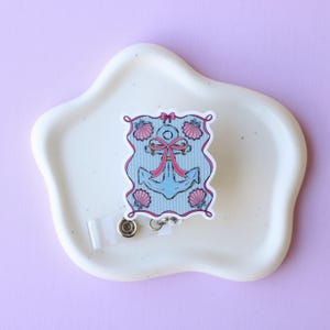 Summer Anchor Retractable Badge Reel, Beach Coastal ID Holder, Sea Shell ID Badge, Summer Acrylic Pin, Beach Coastal Pin, Badge Accessories