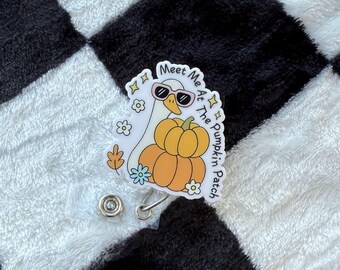 Fall Goose Retractable Badge Reel, Meet Me at the Pumpkin Patch Badge ID, Silly Goose ID Holder, Pumpkin Badge Reel, Silly Goose Acrylic Pin