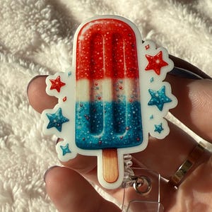 Cute 4th of July Popsicle Retractable Badge Reel, Red White Blue July Badge, Cust Summer Badge Clip, Lanyard, MRI Safe, Funny Nurse Gift