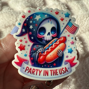 Funny Grim Reaper 4th of July Retractable Badge Reel, 4th of July Badge, Funny Patriotic Badge Reel, Lanyard, MRI Safe, Cute Nurse Gift